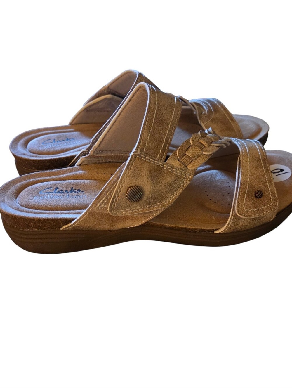 Clarks Rose Gold Strappy Sandals Size 10 Beach Vaca NWOT - Picture 3 of 4